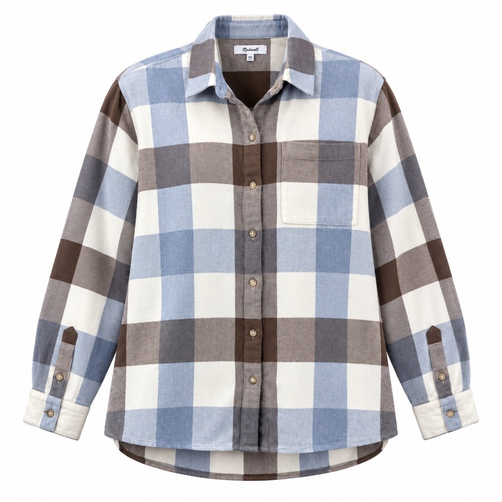 Madewell Flannel Shirt Womens XXL Blue Brown Plaid Heritage Oversized Rustic